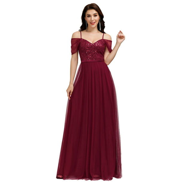 Ever-Pretty US Burgundy Sequins Long Bridesmaid Dress A-Line Wedding Party Gowns 